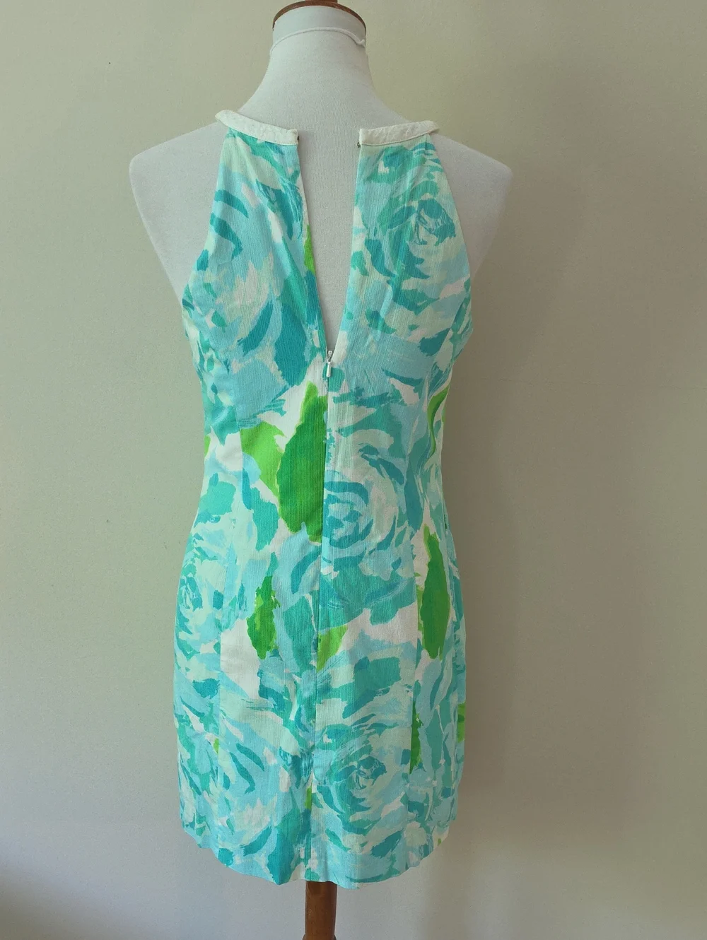 Lilly Pulitzer Aqua &  Green Floral Lace-Trim Halter Dress